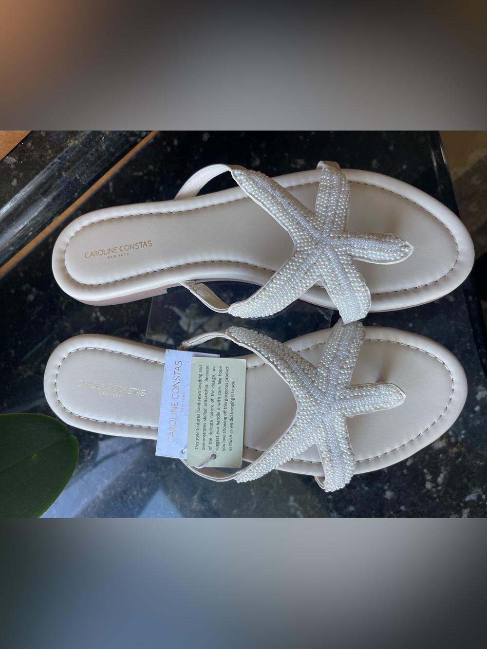 Caroline Constas White Beaded Starfish Slide Sandals